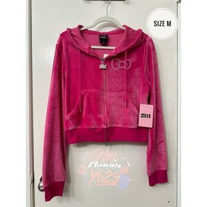 Hello Kitty Rhinestone Pink Velour Y2K Crop Hoodie Jacket Size M